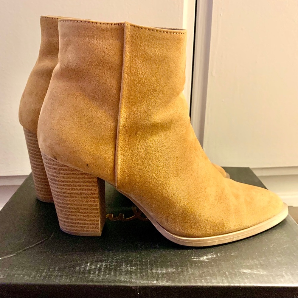 Lulus Annelise Suede Ankle Booties, Camel - Picture 2 of 8